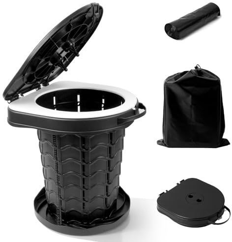 Huracan Campingtoilette Faltbar, Campingklo, Tragbare Mobile Toilette bis 200 kg, Kompakt 34,5 cm Sitzhöhe, mit Aufbewahrungstasche & Müllbeuteln, Reise WC für Camping, Outdoor, Angeln, Strand