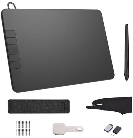 PN640 Grafik-Zeichentablett mit batterielosem Stift und 8192 Druckempfindlichkeitsstufen – 6 x 4 Zoll aktives Kunstpad, kompatibel mit, Mac OS, Android und Linux