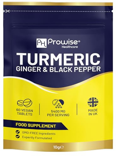 Prowise Turmeric 5400mg Tablets with Black Pepper & Ginger – 95% Curcumin High Strength Formula, 60 Easy-Swallow Tablets (Not Capsule or Powder) | Letterbox Friendly UK Made