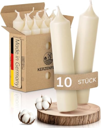 Kerzenfeld® Kurze Stabkerzen Creme, 2-fach getaucht, 10cm x 2,2cm | Made in Germany, Bunte Kleine Kerzen - Ohne Tropfen & Rußen - RAL-Zertifizierte Tafelkerzen, Tischdeko für Zuhause oder Event
