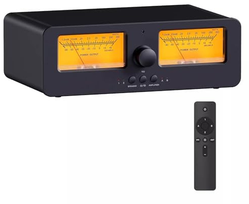 Audio Switcher 2-Wege Lautsprecher Selector Box mit Fernbedienung und Dual Analog VU Meter für HiFi Verstärker und Passive Lautsprecher
