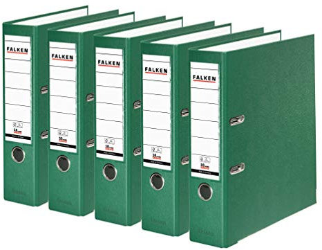 Original Falken 5er Pack PP-Color Kunststoff-Ordner. Made in Germany. 8 cm breit DIN A4 grün Vegan Ringordner Aktenordner Briefordner Büroordner Plastikordner Schlitzordner