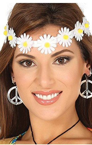 Guirca Diadema Hippie Blumen Margherite, Weiß/Gelb, 17389