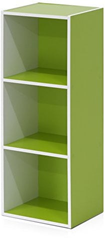 Furinno Luder 3-stufiges Bücherregal mit offenem Regal, Weiß/Grün