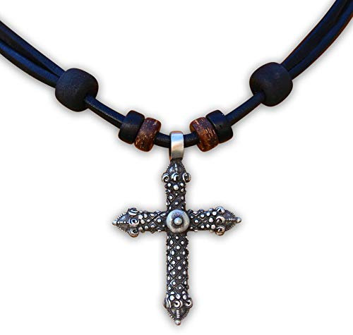 HANA LIMA Kreuz Halskette Lederkette Kreuzanhänger Kruzifix Kreuzschmuck Jesus