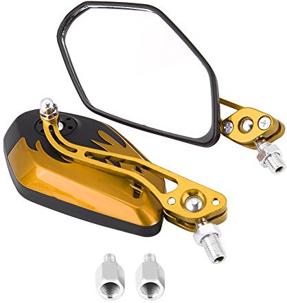 Specchietto retrovisore moto, 8mm 10mm Modello fiamma universale Specchi retrovisori laterali regolabili a 360 gradi per motocicli Scooter(Yellow)