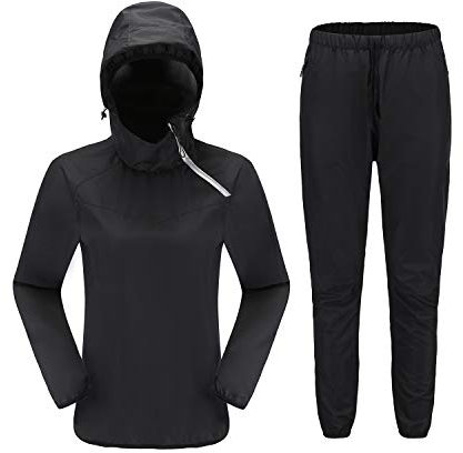 GITVIENAR Schweißanzug, Sport Saunaanzug Anzug Set, Sauna Suit Sweatanzug Trainingsanzug Jogginganzug mit Kapuze, Schweißanzug Gewichtsverlust Schweiß Kleidung für Fitness Joggen Gym Damen Mädchen