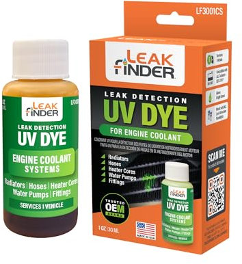 LEAKFINDER LF3001CS Automotive Engine Coolant Leak Detection Dye, Services Radiators, Hoses, Heater Cores, Water Pumps, 1oz Ultraviolet Fluorescent Dye Bottle, Made in USA