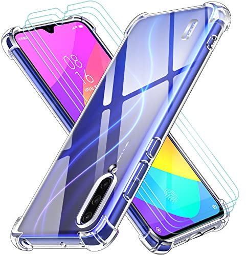 ivoler Funda para Xiaomi Mi 9 Lite con 3 Piezas Cristal Templado, Carcasa Protectora Antigolpes Transparente, Suave TPU Silicona Caso Delgada Anti-Choques Case