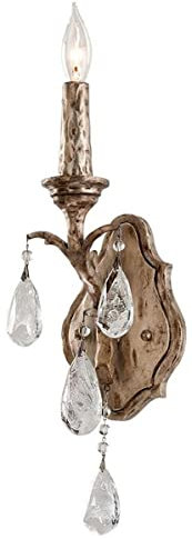 Casa Padrino Luxus Barock Wandleuchte Bronze 12,7 x 10 x H. 41,9 cm - Handgefertigte Schmiedeeisen Wandlampe mit edlen venezianischem Kristallglas Behängen in Tropfenform