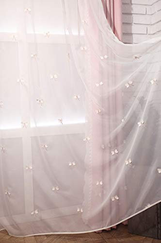 Lactraum Gardine Kinderzimmer Mädchen Prinzessin Bestickt 3D Schmetterling Weiß Voile mit Kräuselband 300 x 245 cm