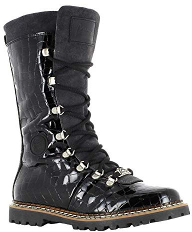 Ammann Malix warme Damen Winterstiefel mit echtem Lammfell Made in Italy Croc Nero EU 37