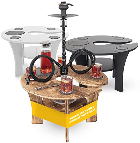 Premium Shisha Tisch | mit Zubehör Untersetzer Set Schieferplatten für Getränke Kohle Anzünder Hygienemundstücke | Extra Ablage Loch für Wasserpfeife - | für Indoor Outdoor