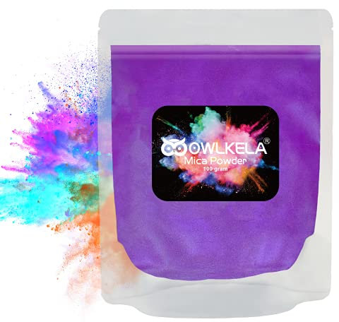 OWLKELA 100 g Glitzer-Mica-Pulver – Pigment-Kosmetik-Epoxidharz-Farbstoff für Seife, Kerzenherstellung, Epoxidharz-Kunst, Acryl-Nagelfarbe, Badekugeln, Lipgloss, 10 Farben erhältlich – Violett