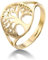Dreamtimes Arbre de Vie Anneau Creux Haute en Acier Inoxydable Poli - Conception Ronde Simple, Bijoux de Mode, Anneau de Mariage Viking, Porte-Bonheur pour Femmes et Hommes (Or)