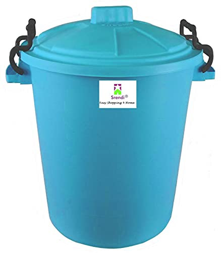 Srendi® 50L Plastic Bin/Waterfroof/Rodent Proof/Ideal for Outdoor/Animal Feed/Food/Storage/Flour Locking Lid (Sky Blue)