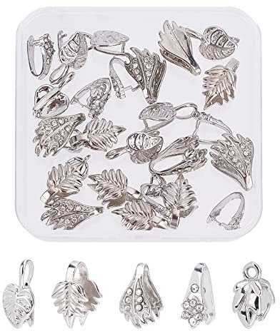 SUPERFINDINGS 30pcs 5 Styles Anhänger Kette Verschluss Clip Platin Messing Halskette Verschlüsse Eispickel Pinch Bails Für DIY Craft Armband Schmuckherstellung