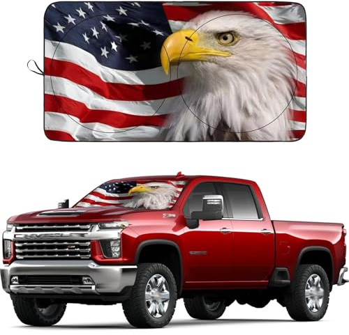 SEPORUD Windshield Sun Shade New American Eagle Flag USA Patriotic Design - Folding Car Front Window Sunshade for Cars SUV Trucks, Max UV Blocking and Keep The Vehicle Cool(64x33.5)