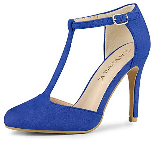 Allegra K Women Rounded Toe Stiletto Heel T-Strap Dress Pumps Deep Blue 8 UK/Label Size 10 US