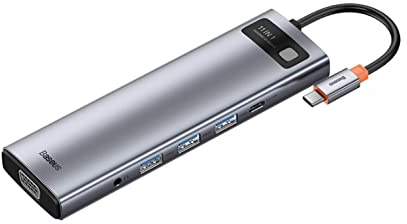 Baseus HUB Metal Gleam Series 11-in-1 Multifunctional (Type-C to 3xUSB3.2/PD 100W/3,5 mm Jack/VGA Full HD 60Hz/2xHDMI 4K/TF+SD Card/ RJ45) Space Gray (CAHUB-CT0G)