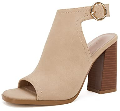 Ermonn Women's Open Peep Toe Sandals Chunky Block High Heel Cutout Booties