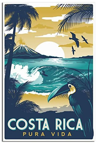 Costa Rica Wand-Poster, Motiv: Strandsurfen, Vintage, Reise-Poster, Leinwand-Kunst, Wanddekoration, Poster, Poster, Geschenk, 20 x 30 cm