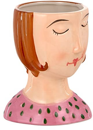 Baroni Home Keramikvase mit Gesicht, moderne Dekofigur für Innen- oder Außenbereich, 10 x 11 x 16 cm, Girl