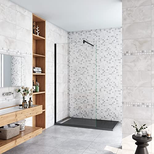 100x200 cm Box Doccia Walk In Parete Fissa in Vetro Temperato da 10 mm Trasparente Anticalcare con Barra Stabilizzatrice 90 cm Nero Opaco