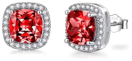 SNORSO Clous D'oreilles Argent Pour Femme Fille, Boucles d'oreilles Zircon Cubique Carré, Boucles d'oreilles Grenat Pierre de Naissance Janvier Rouge, Cadeau Anniversaire Mariage pour Femme Fille