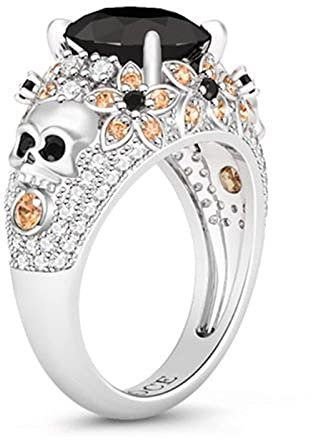 GNOCE Ring Damen Silber 925 Rundschliff Ring mit schwarzem stein Schädel Ehering mit Blume Ringe für Frauen in europäischer Größe mit Geschenkbox (Schwarz, 18)