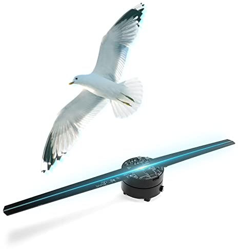 TOPS 3D Hologramm Lüfter Projektor, WiFi Steuerung Holografische Werbung Display Ventilator mit 384 LED Perlen, 16,5 Zoll Bluetooth Lautsprecher Unterstützte Video Projektor
