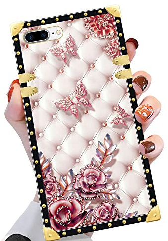 Yuning419 Butterfly Diamond Case for iPhone 8 Plus/7 Plus 5.5 inch, Luxury Soft TPU Shockproof Protective Hard PC Case for Girls/Womens