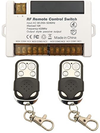 DieseRC 4 Canali Real senza fili Interruttore di telecomando 433 MHz RF AC 240 V 220 V 10A Radiocamando Rel Ricevitore con 2 trasmettitori telecomando, grande terminale Facile cablaggio