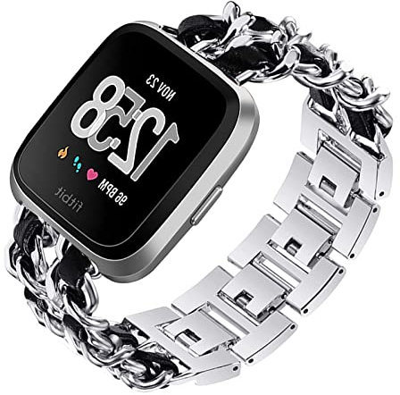 Metall mit Leder Armbänder für Fitbit Sense 2/Fitbit Versa 4 Armband, Damen Fitbit Sense 2/Fitbit Versa 4 Armband Edelstahl Ersatzarmband kompatibel mit Fitbit Sense 2/Fitbit Versa 4 (G)