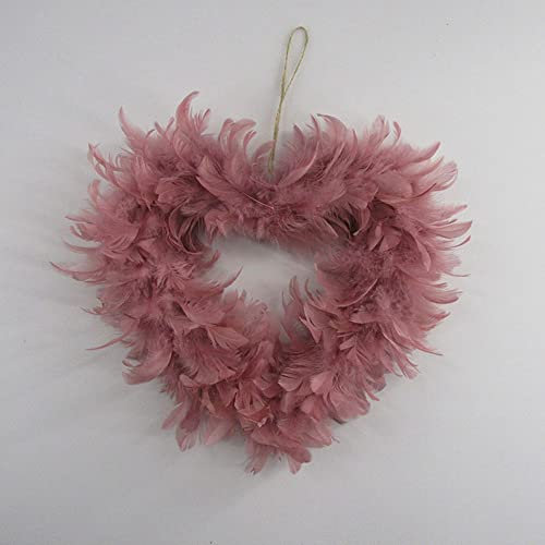 LUMoony Federgirlande Herzform 1 Pcs Federkranz Weihnachtskranz Böhmischen Handgefertigt Licht Federn Kränze für Weihnachten, Hochzeit, Party, Foto-Requisiten, Heimdekoration 28cm