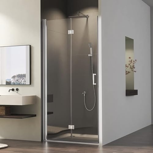 Falttür Duschtür für Nische 100cm Faltbar Duschabtrennung in Nische, Dusche Duschkabine Nischentür Duschwand Drehfalttür 5mm ESG Sicherheitsglas mit Nano beschichtung, Falttüren Glastür Höhe 195cm