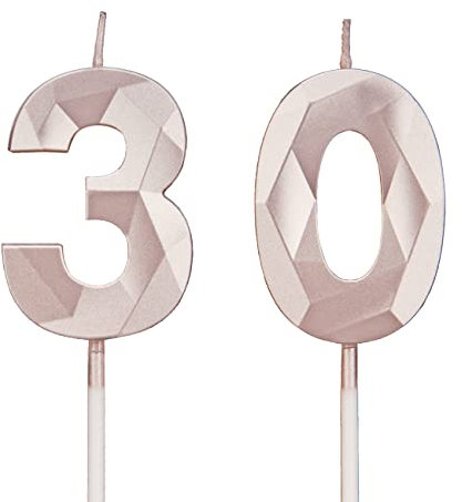 30th Birthday Candles, Rose Gold Number Candles Birthday Decoration, Happy Birthday Cake Toppers, for Birthday Parties Weddings Company Anniversaries (Rose Gold, 30)