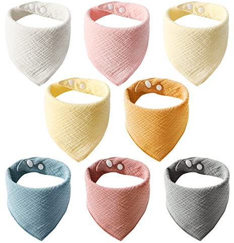 Grantop 8 Stück Baby Dreieckstuch Lätzchen Set, Musselin Halstuch Baby mit Verstellbares Druckknopf, Saugfähig Sabberlätzchen mit Druckknöpfen für Jungen Mädchen