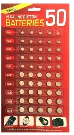 ONE 50Pcs Alkaline Button Batteries | Assorted Mixed Alkalin Coin Cell Lithium AG1, AG3, AG4, AG10, AG12, AG13 | Batteries Cell Perfect for Watches, Calculators and Toys