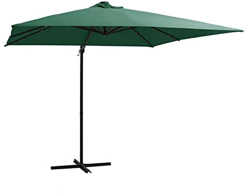 Camerina Ampelschirm mit LED-Leuchten und Stahlmast 250 x 250 cm Sonnenschirm Balkon Sonnenschirm Mit StäNder Ampel Sonnenschirm Sonnenschirm Ampelschirm Grün