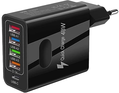 Nupaque USB-Multiport-Adapterstecker - 5-Port-48-W-Telefon-USB-Steckeradapter - USB-Adapterstecker, Schnellladeblock, universelle USB-Ladestation für mehrere Geräte