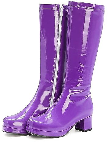 Stivali Alti Color Caramella Lucidi Donna,Stivali Cavallerizzo Zip Laterale per sfilate di Moda Casual,Stivali al Ginocchio Tacco Pelle Verniciata Sexy,Viola,39 EU