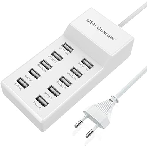 USB Ladegerät mehrfach, Multi USB-A ladestation, 10 Port netzteil, Ladegerät Hub stecker kompatibel mit iPhone 12/13/14/15/Samsung S23/S22/S21/Z Flod/Z Flip/Xiaomi/Huawei/Oppo.