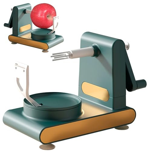 Multi Fruit Peeler Machine - Rotary Potato Peeler Corer and Peeling Machine for Apple, Pear, Mango, Lemon, Peach, Orange - Dark Green