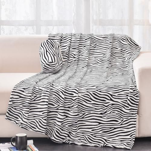 BNuitland Coperta in pile di flanella con stampa zebrata per letto matrimoniale (152,4 x 203,2 cm) con custodia zebrata, 300 g/m², super morbida, coperta per adulti, leggera e pelosa, decorazione per