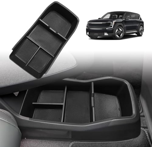 BestEvMod Organizer-Ablage für untere Mittelkonsole des EV9, Innenzubehör-Aufbewahrungsbox, ABS-Material mit PVC-Besatz, kompatibel mit 2024 Kia EV9 Zubehör (Unterer Organizer)