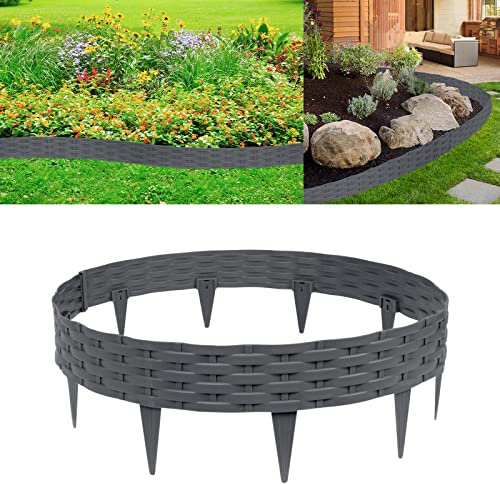 LILIIN 5m Rasenkante Kunstoff Beeteinfassung Gartenpalisade in Rattan-Optik, Beetumrandung Mähkante Randsteine Garten Dekorativ Border Blumenbeet Gartenpalisade, Anthrazit