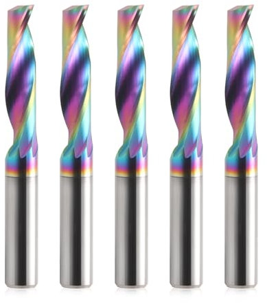 Lot de 5 fraises en spirale CNC avec une rainure pour aluminium, tige de 6 mm, fraise hélicoïdale VHM avec revêtement DLC, diamètre de coupe de 6 mm, fraise à queue en carbure de tungstène massif