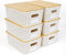 UHAPEER 6Pcs Storage White Plastic Bins with Bamboo lids,Lidded Storage Bins,Stackable Storage Boxes Weaving Wicker Storage Basket Box Containers with Lid and Handle for Kitchen Bathroom25.6x18x10.7cm