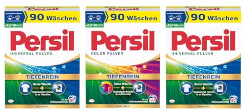 PERSIL Pulver-Set 3x 90 Waschladungen (270WL) 1x Color & 2x Universal, Color- & Vollwaschmittel-Set für reine Wäsche und hygienische Frische für die Maschine, effektiv ab 20 °C